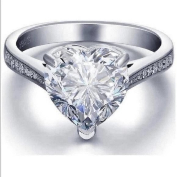4 Carat Diamond Sterling Silver Heart Solitaire Ring Size 5 - Picture 5 of 7